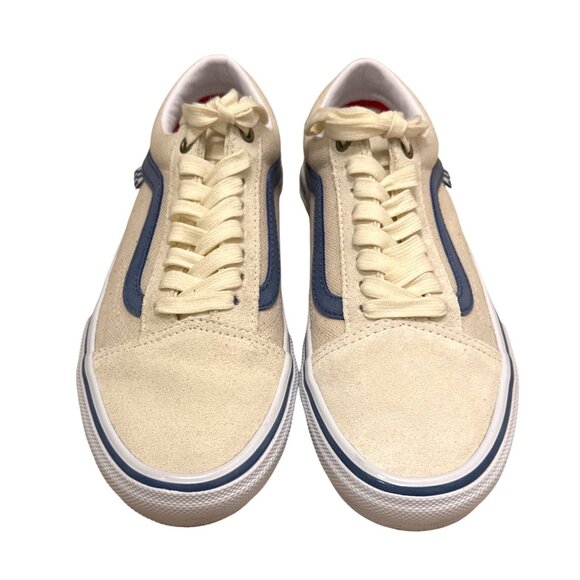 Vans Cush Pop Old Skool Skate Shoes Cream Blue Stripe Mens 6.5 Suede & Canvas - Picture 4 of 14